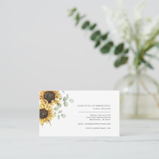 Bloemen Zonnebloem Eucalyptus Bloemist Visitekaartje (Staand voorkant)