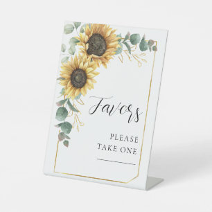 Bloemen Zonnebloem Eucalyptus Guns Bruiloft Reclamebord Met Voetstuk