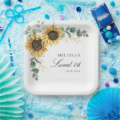Bloemen Zonnebloem Eucalyptus Rustiek Sweet 16 Par Papieren Bordje (Feest)