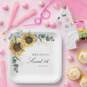 Bloemen Zonnebloem Eucalyptus Rustiek Sweet 16 Par Papieren Bordje (Feest)