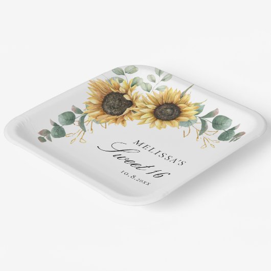 Bloemen Zonnebloem Eucalyptus Rustiek Sweet 16 Par Papieren Bordje (Gebogen)