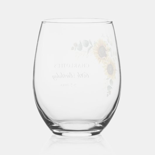 Bloemen Zonnebloem Eucalyptus Script 60e Verjaarda Wijnglas Zonder Voet (Achterkant)