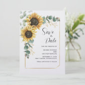 Bloemen Zonnebloem Eucalyptus Script Save The Date (Staand voorkant)