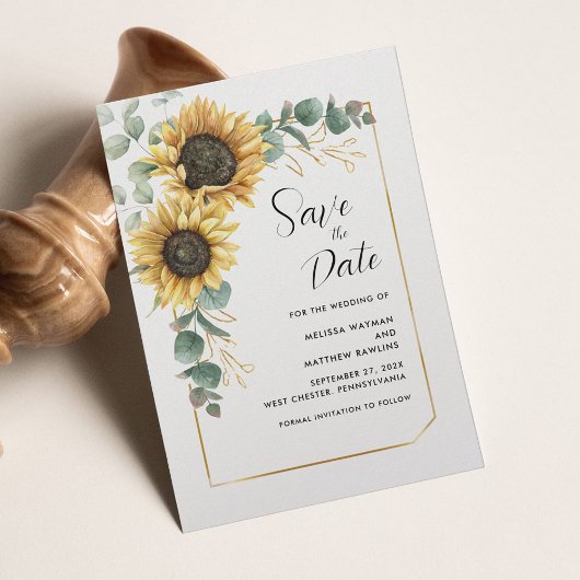 Bloemen Zonnebloem Eucalyptus Script Save The Date