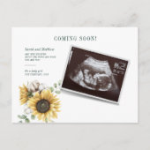Bloemen Zonnebloem Eucalyptus Sonogram Zwangerscha Aankondigingskaart (Voorkant)