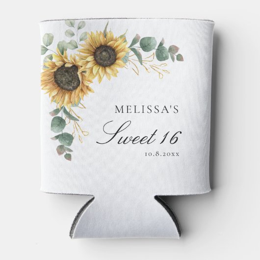 Bloemen Zonnebloem Eucalyptus Sweet 16 Party Blikjeskoeler (Voorkant)