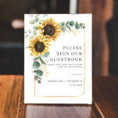 Bloemen Zonnebloem Eucalyptus Teken ons gastenboek Reclamebord Met Voetstuk