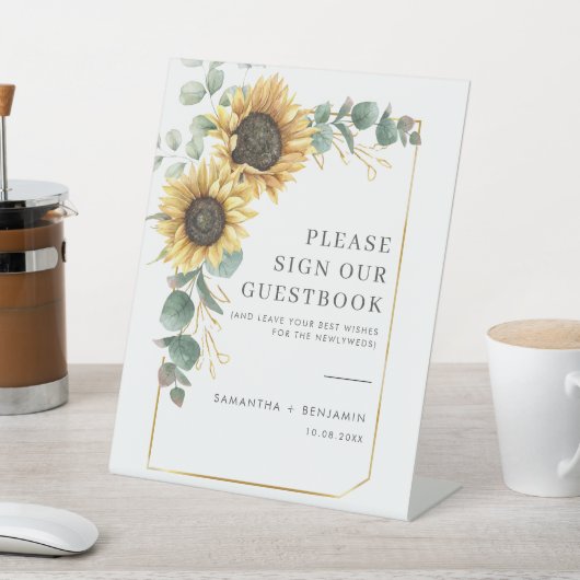 Bloemen Zonnebloem Eucalyptus Teken ons gastenboek Reclamebord Met Voetstuk (Insitu)
