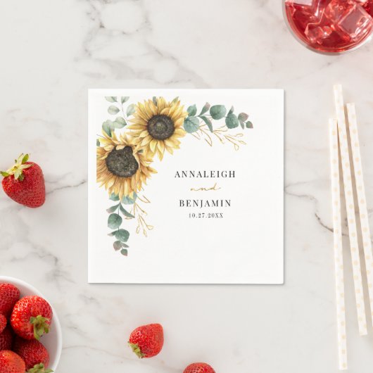 Bloemen Zonnebloem Eucalyptus Trouwpapier Servet (Insitu)