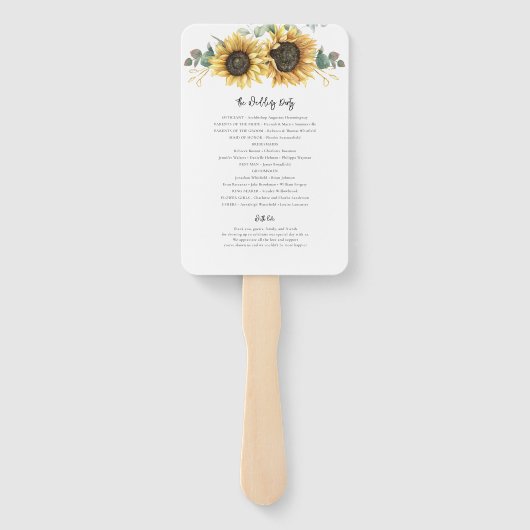 Bloemen Zonnebloem Eucalyptus Trouwprogramma Handwaaier (Achterkant)