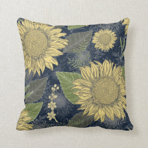 Bloemen Zonnebloem Geel Navy Blue Sierkussen