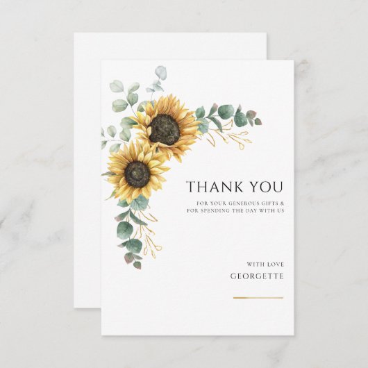 Bloemen Zonnebloem Groen 50e Verjaardag Bedankkaart (Voorkant / Achterkant)