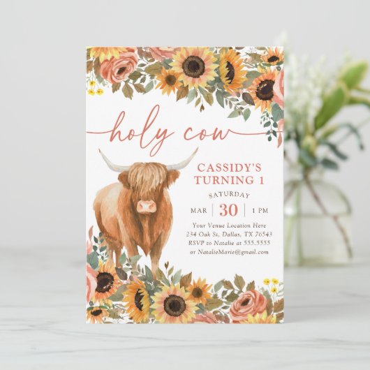 Bloemen Zonnebloem Highland Koe Verjaardag Kaart (Staand voorkant)