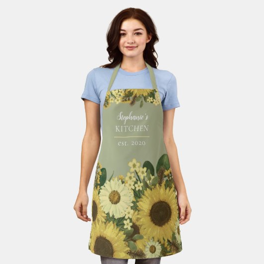 Bloemen Zonnebloem Land Vrouwen Naam Schort (Gedragen)