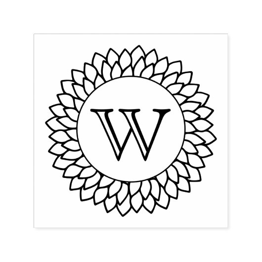 Bloemen Zonnebloem Lijst Één Initiaal Monogram Zelfinktende Stempel (Design)