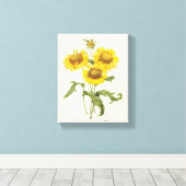 bloemen zonnebloem met bloemen door roodoute canvas afdruk (Insitu (Houten vloer))