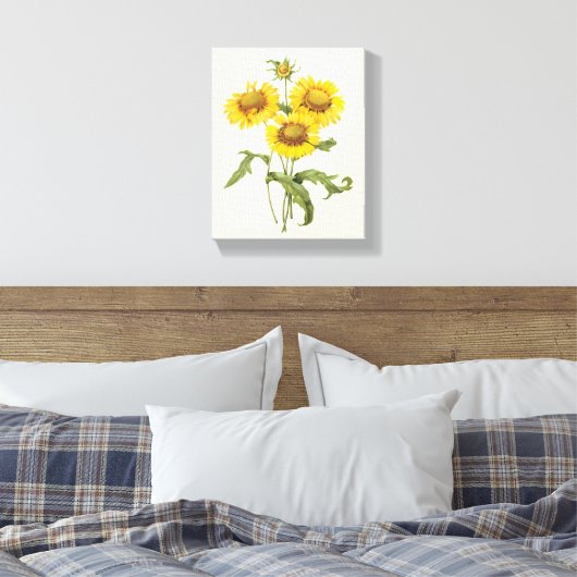 bloemen zonnebloem met bloemen door roodoute canvas afdruk (Insitu (Slaapkamer))