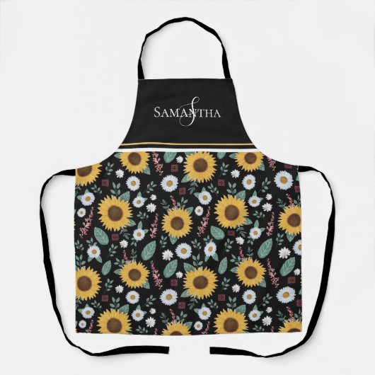 Bloemen Zonnebloem Monogram Schort (Voorkant)