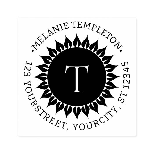 Bloemen Zonnebloem Naam Adres 1 Initiaal Ronde Rub Rubberstempel (Afrduk)