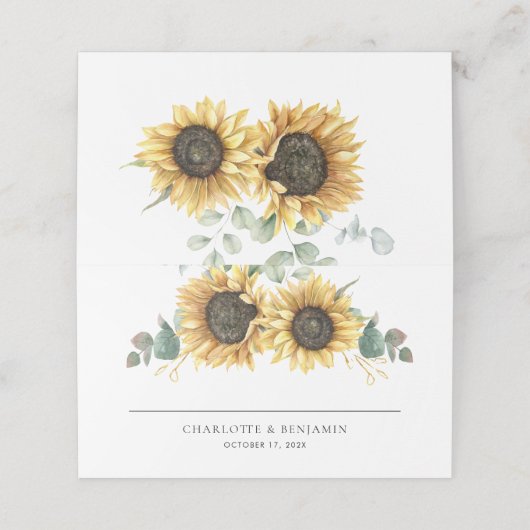 Bloemen Zonnebloem Naam en datum Bruiloft Plaatskaartje (Buitenkant ongevouwen)