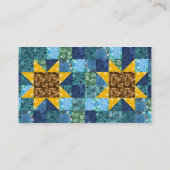 Bloemen Zonnebloem op Blauw Patchwork Quilt Geomet Visitekaartje (Achterkant)