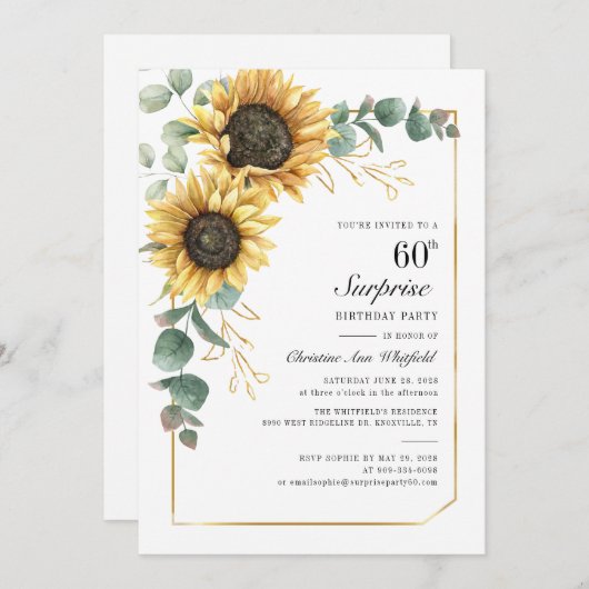 Bloemen Zonnebloem Script 60ste verjaardag Kaart (Voorkant / Achterkant)
