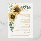 Bloemen Zonnebloem Script Greenery Wedding Gold Folie Uitnodiging (Voorkant)