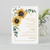 Bloemen Zonnebloem Script Greenery Wedding Gold Folie Uitnodiging (Staand Voorkant)