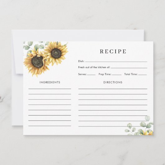 Bloemen Zonnebloem Vrijgezellenfeest Recept Kaart (Voorkant)