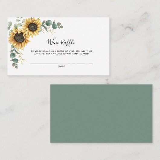 Bloemen Zonnebloem Vrijgezellenfeest Wijnraffel Informatiekaartje (Voorkant / Achterkant)