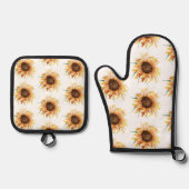 Bloemen Zonnebloem Waterverf Patroon Ovenwant & Pannenlap Set (Voorkant)