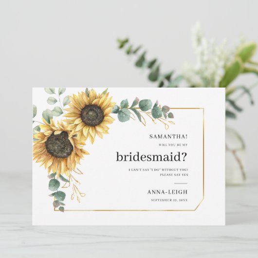 Bloemen Zonnebloem Wil je mijn bruidsmeisje Kaart (Staand voorkant)