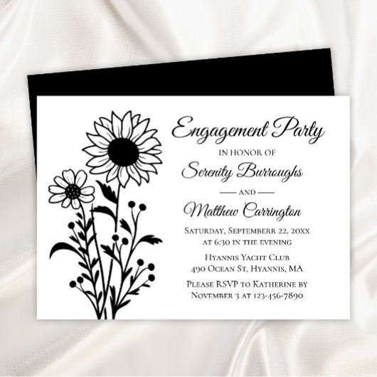 Bloemen Zonnebloem Zwart Wit Engagement Party Kaart