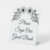Bloemen Zonnebloem Zwart Wit Huwelijk Gastboek Reclamebord Met Voetstuk (Voorkant)