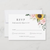 Bloemen Zonnebloemen Blush Roze Huwelijk RSVP Kaar Kaart (Voorkant)