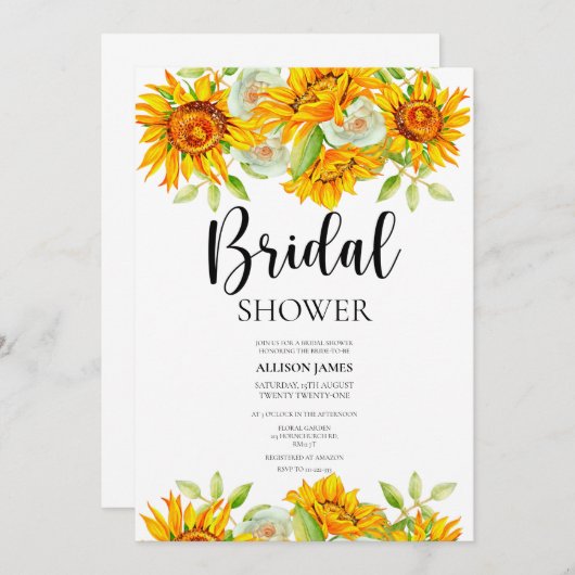 Bloemen Zonnebloemen Bridal Shower Uitnodiging (Voorkant / Achterkant)