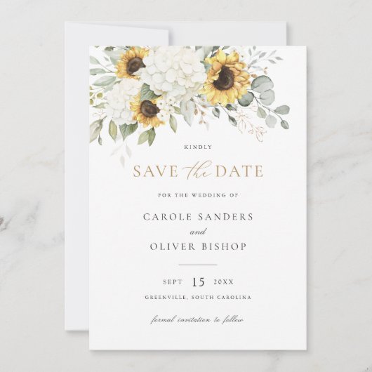 Bloemen Zonnebloemen Hydrangea Bruiloft Opslagdatu Kaart (Voorkant)