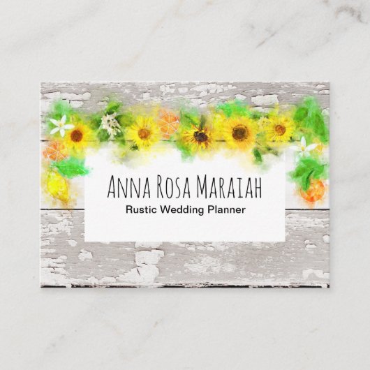 Bloemen zonnebloemen Lemons Old Rustige  Wood Visitekaartje (Voorkant)