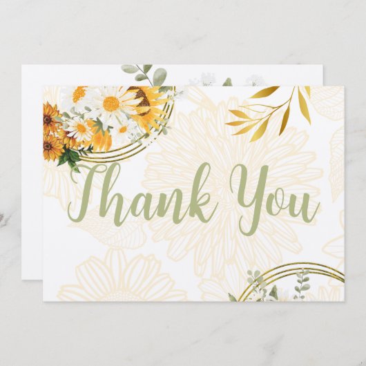 Bloemen - Zonnebloemen & madeliefjes Dankjewel Kaa Kaart (Voorkant / Achterkant)