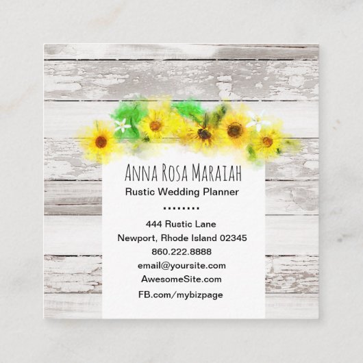Bloemen Zonnebloemen Rustiek Oude Houten Citroene Vierkante Visitekaartje (Achterkant)
