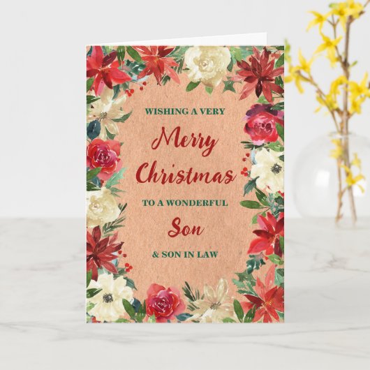 Bloemen Zoon & Zoon in Recht Vrolijk Kerstfeest Kaart (Gele Bloem)