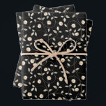 Bloemen zwaaien bladeren op zwart inpakpapier vel<br><div class="desc">Witte bloemen en bladeren op zwarte rondjes rond deze bladen van verpakkingspapier - geweldig voor elke keer cadeauverpakking en ook voor scrapbooking.</div>