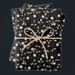Bloemen zwaaien bladeren op zwart inpakpapier vel<br><div class="desc">Witte bloemen en bladeren op zwarte rondjes rond deze bladen van verpakkingspapier - geweldig voor elke keer cadeauverpakking en ook voor scrapbooking.</div>