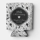 Bloemen Zwart Delicate Flowers- Zilver Jubileum Blikjeskoeler (Voorkant)