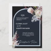 Bloemen zwart elegante bruiloft uitnodiging (Voorkant)