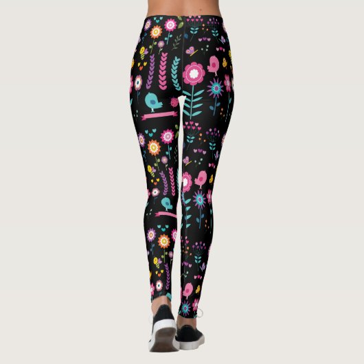 Bloemen - Zwart - Emo - Leggings (Achterkant)