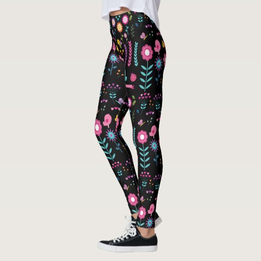 Bloemen - Zwart - Emo - Leggings (Links)