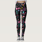Bloemen - Zwart - Emo - Leggings (Voorkant)