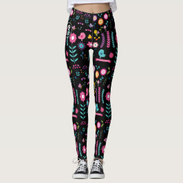 Bloemen - Zwart - Emo - Leggings