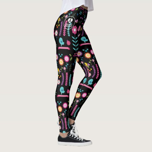 Bloemen - Zwart - Emo - Leggings (Rechts)